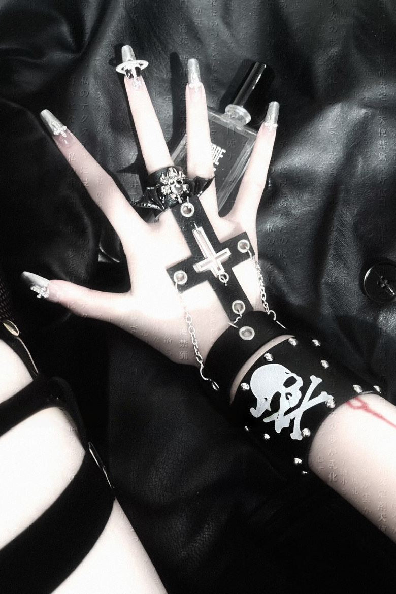 Y2K Goth Punk Black Leather Bracelet