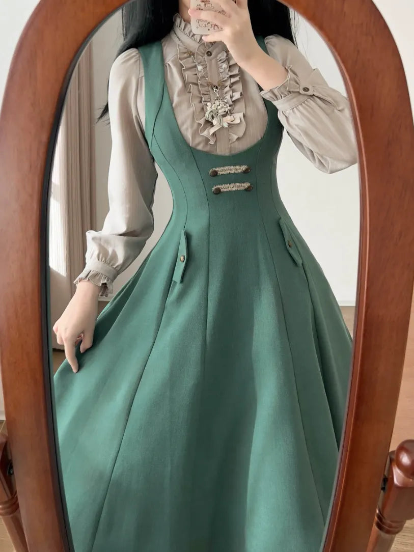 Forest Corridor 10-Panel Bustier Waist-Cinching Lolita Pinafore Dress