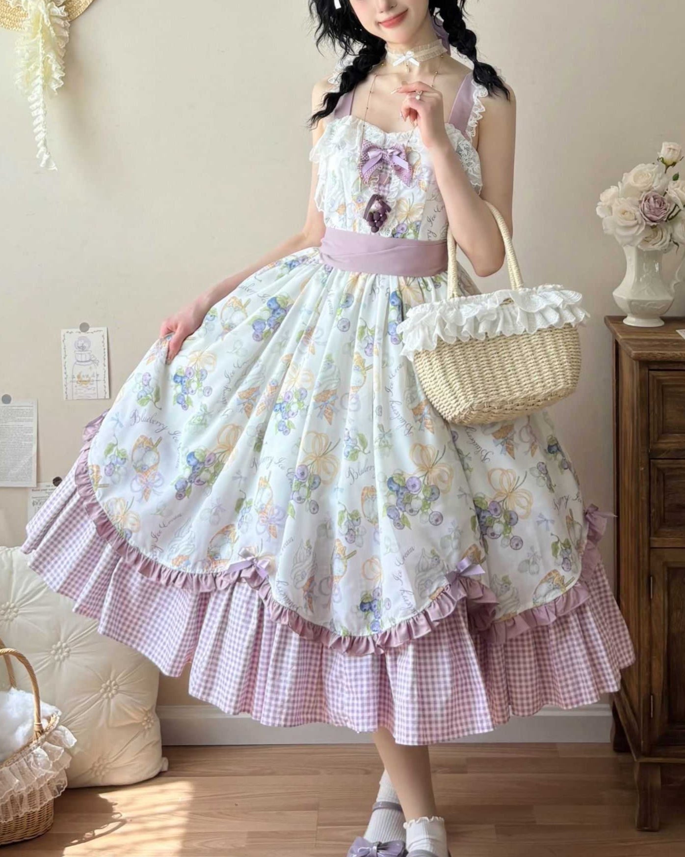 Lolita Blueberry Print Long JSK Dress LC1007