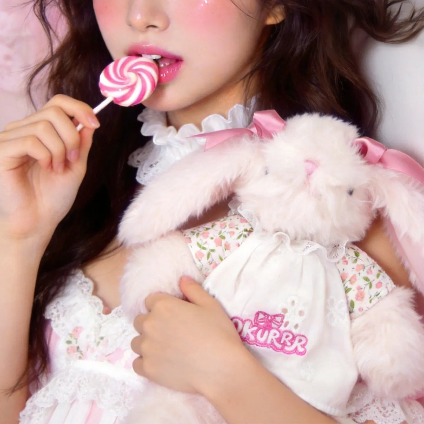 Fluffy Bunny Lolita Plush Lop-Ear Rabbit Doll/Charm
