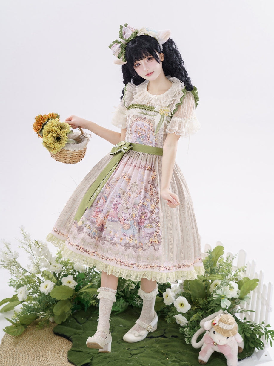Spring Sheep Pastoral Lolita Printed JSK Dress