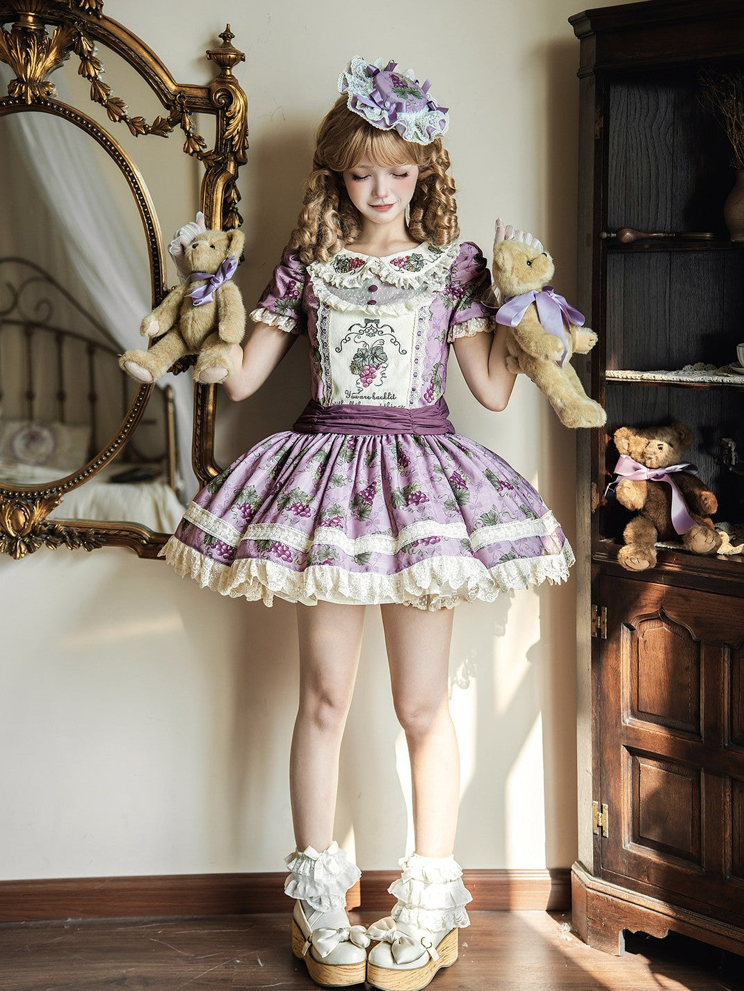 Purple Grape Manor Lolita Original Pastoral Style OP Dress