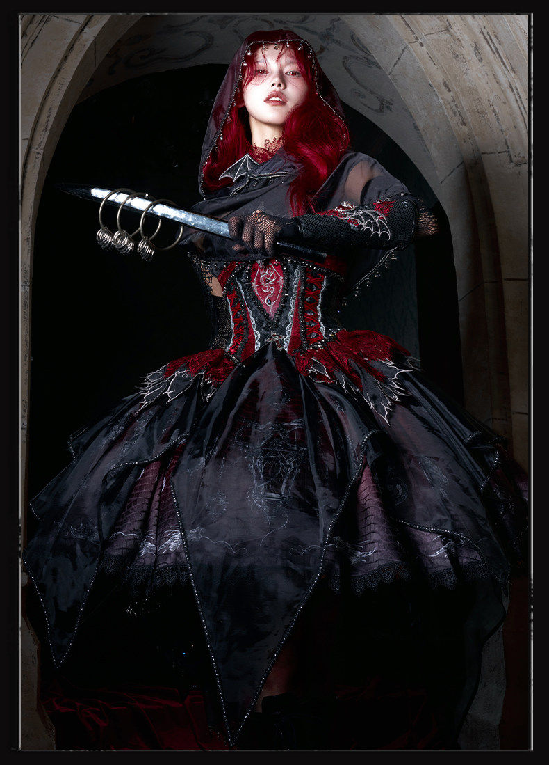 Robe JSK gothique Lolita « Black-Red Dragon Bone »