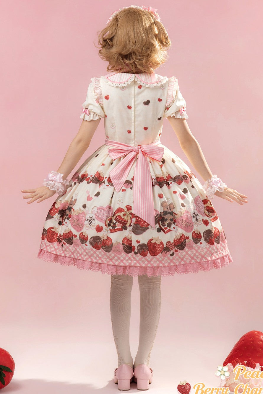 Stellar Mistfall Peach Berry Charm Sweet Lolita Daily Print OP Dress