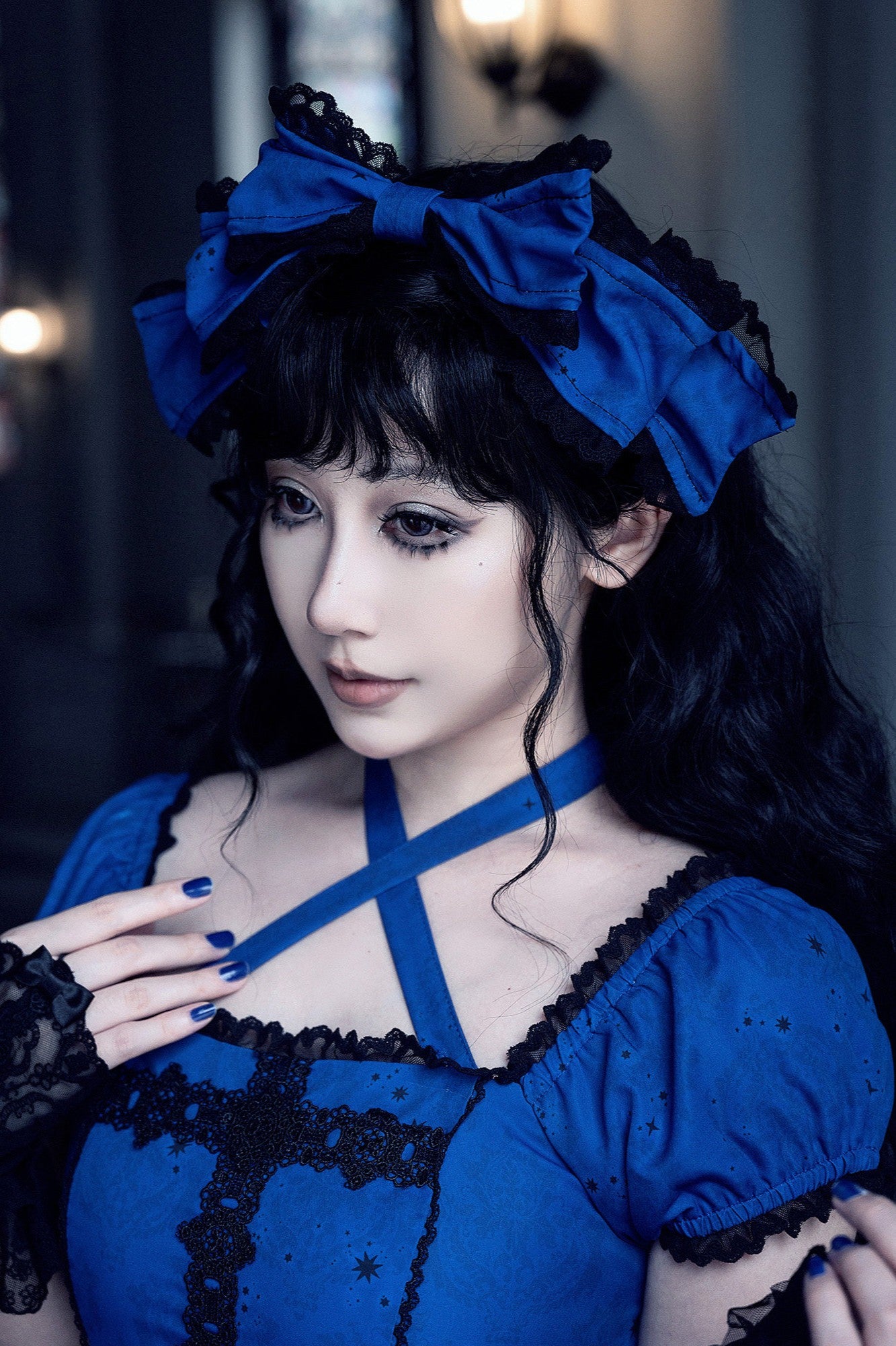 Dragon Bone Lily Lolita Gothic Blue OP Dress
