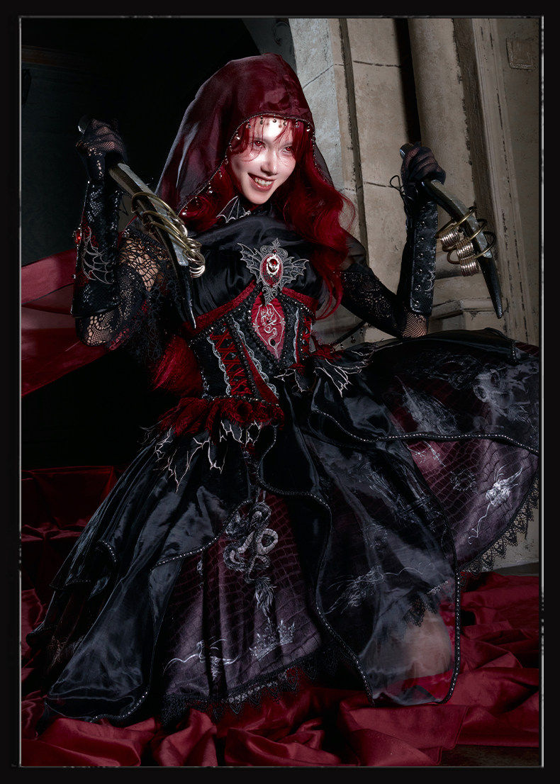 Robe JSK gothique Lolita « Black-Red Dragon Bone »