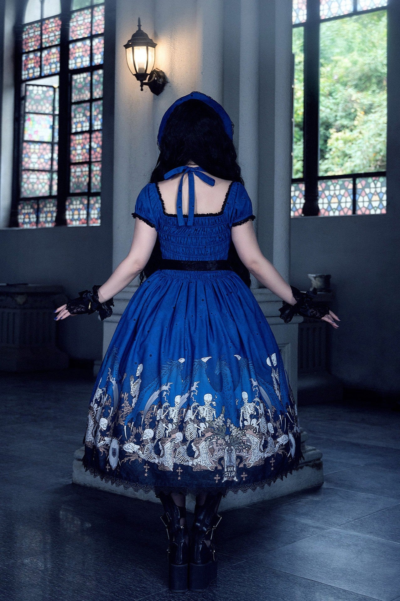 Dragon Bone Lily Lolita Gothic Blue OP Dress