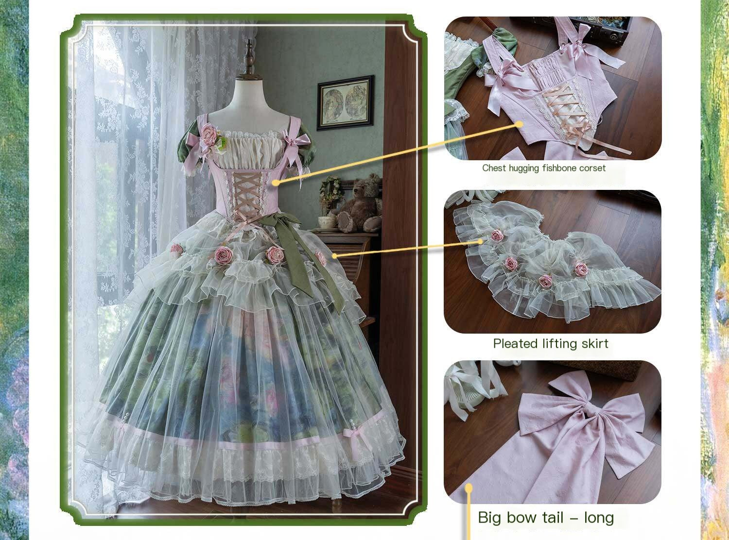 Monet's Garden Oil Painting Classic Lolita OP Dress Set