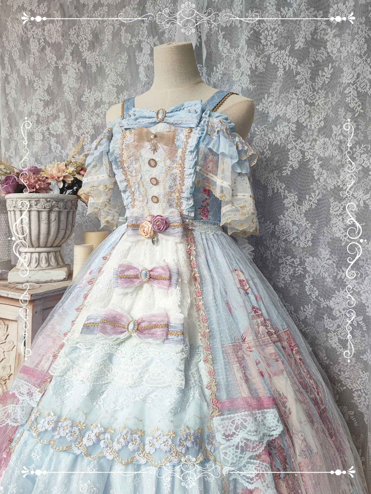 Moon Ballad Lolita Gorgeous Bridal Light Blue JSK Full Set