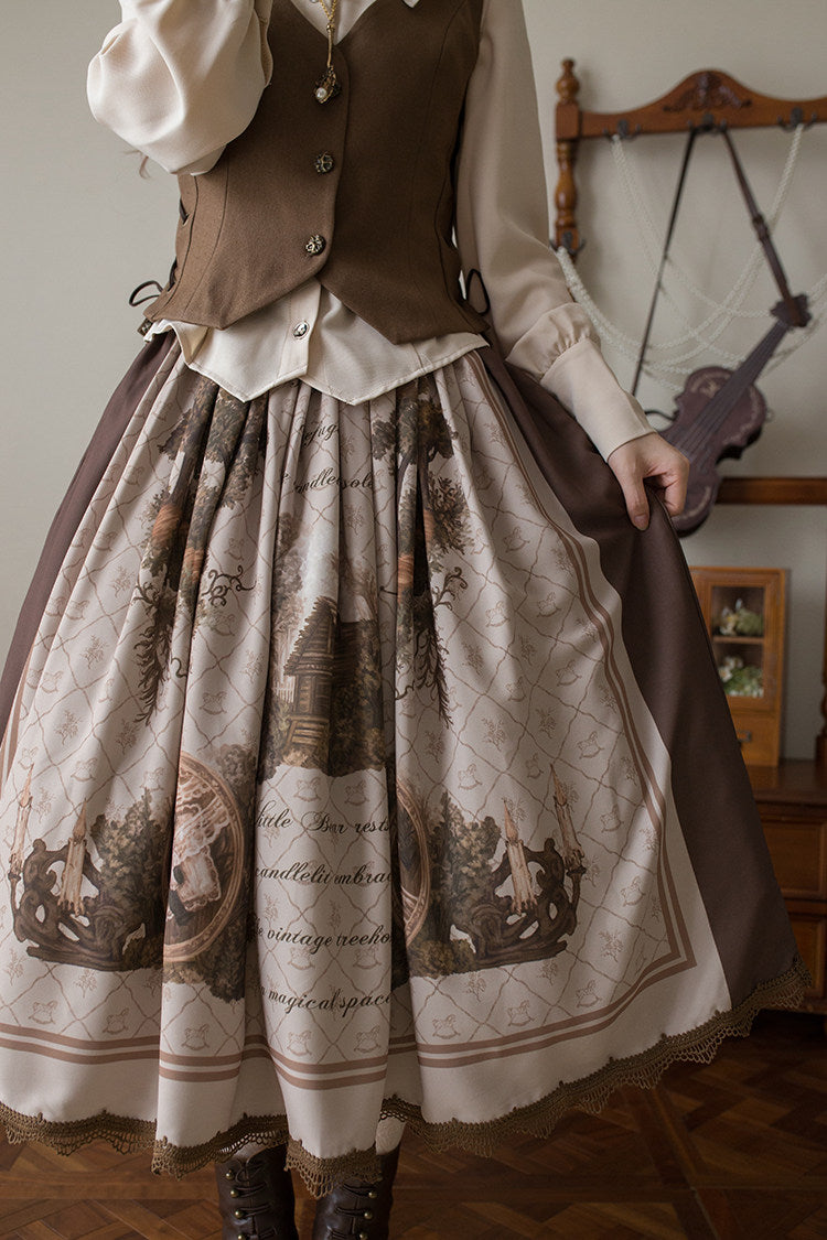 Treehouse Secret Realm Lolita Classic Style Blouse, Waistcoat & Half Skirt Set