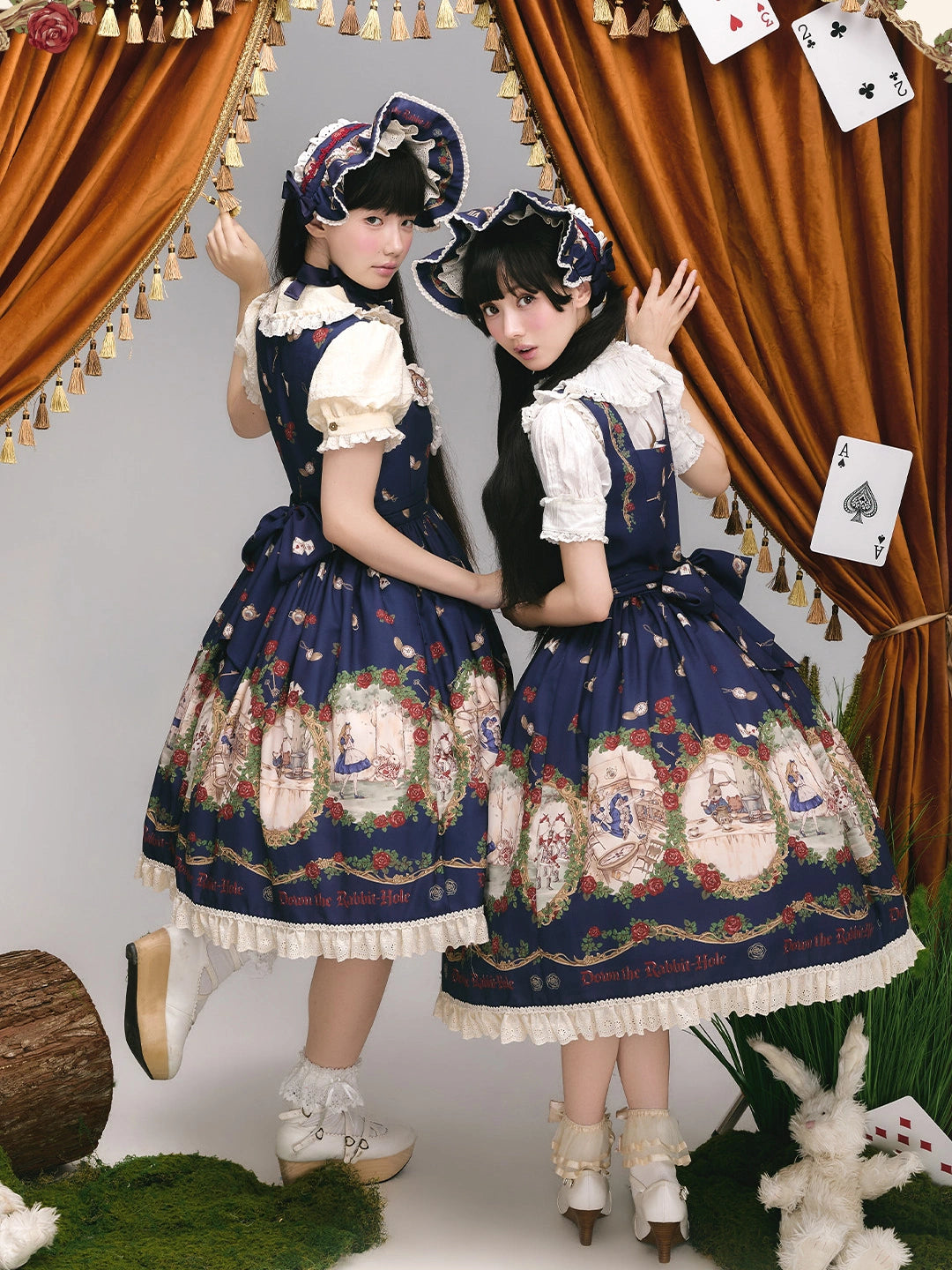 Falling into the Rabbit Hole Lolita Original Fairy Tale Printed OP & JSK Dress
