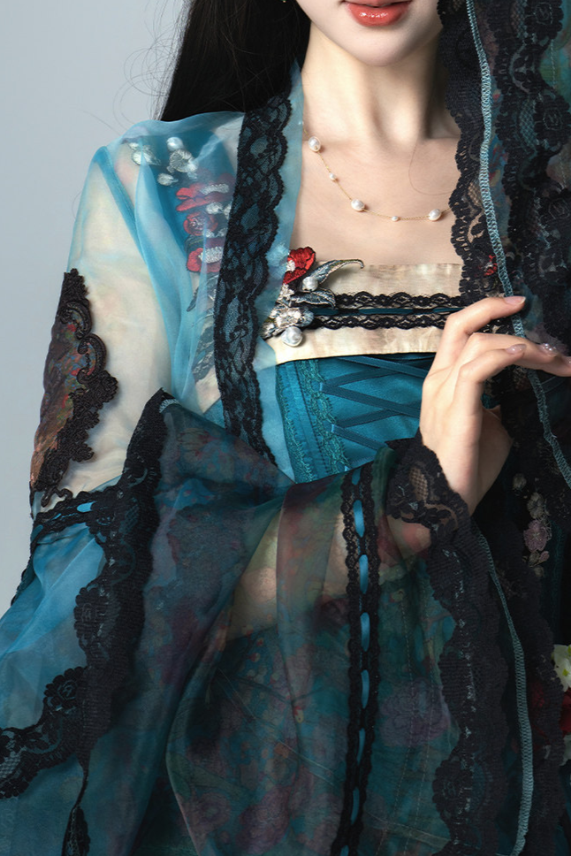 Misty New Dawn Peacock Blue Classic Lolita Short JSK Tea Party Set