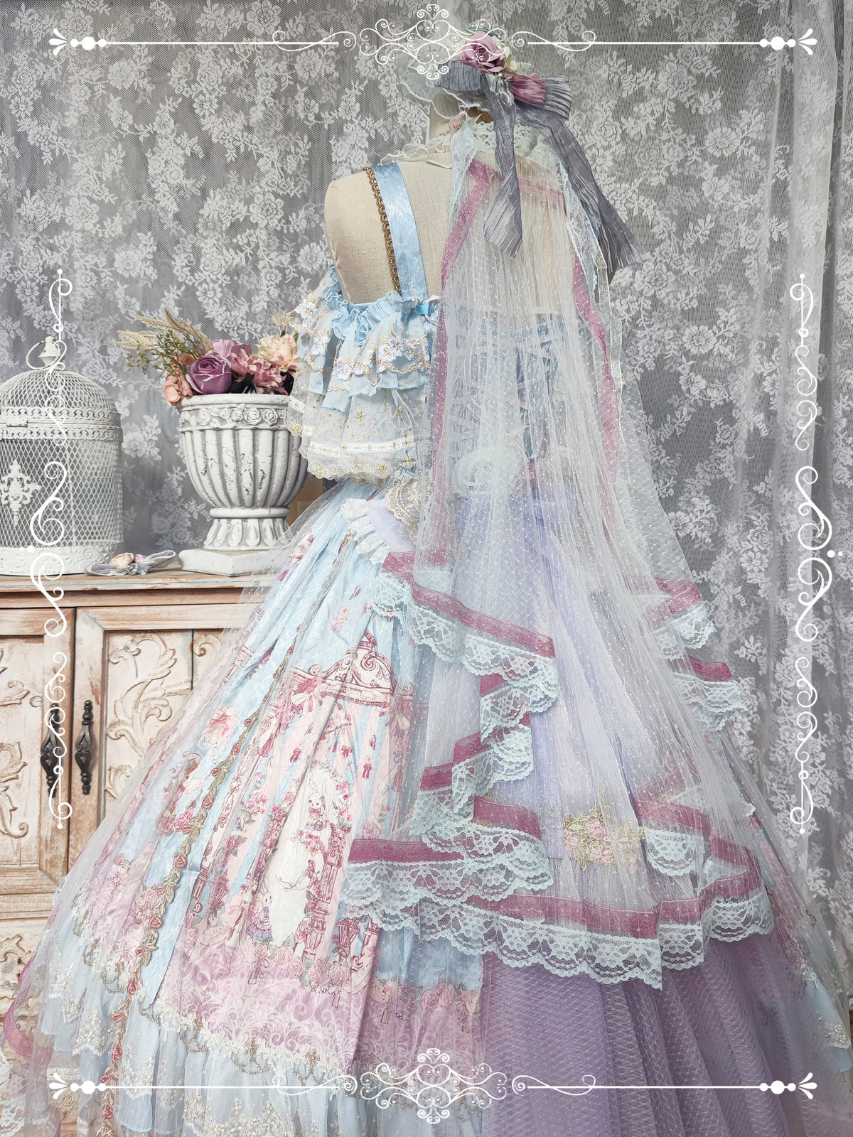 Moon Ballad Lolita Gorgeous Bridal Light Blue JSK Full Set