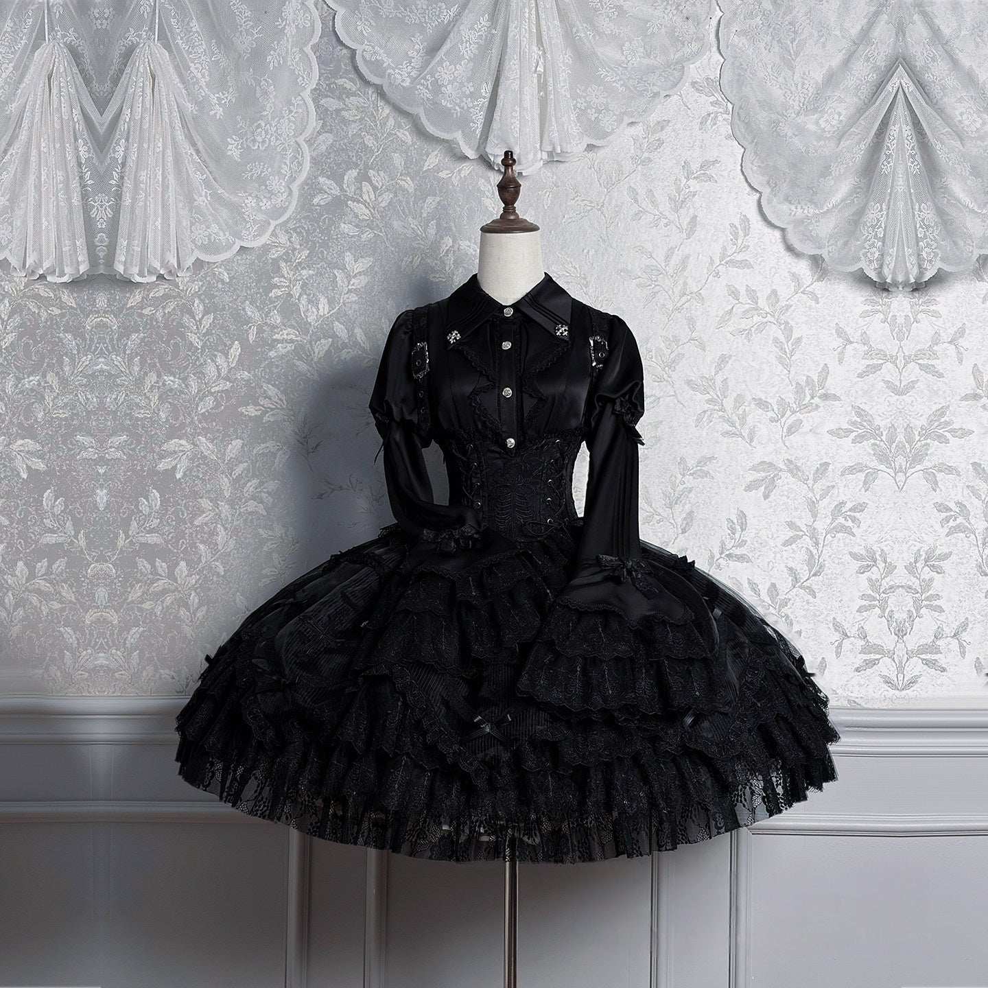 Dark Mist Banquet Gothic Suspender Dress & Blouse Set