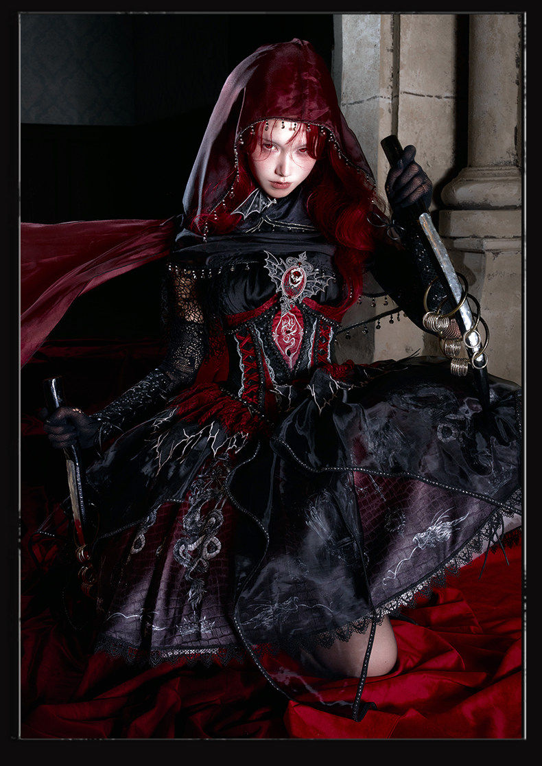 Robe JSK gothique Lolita « Black-Red Dragon Bone »
