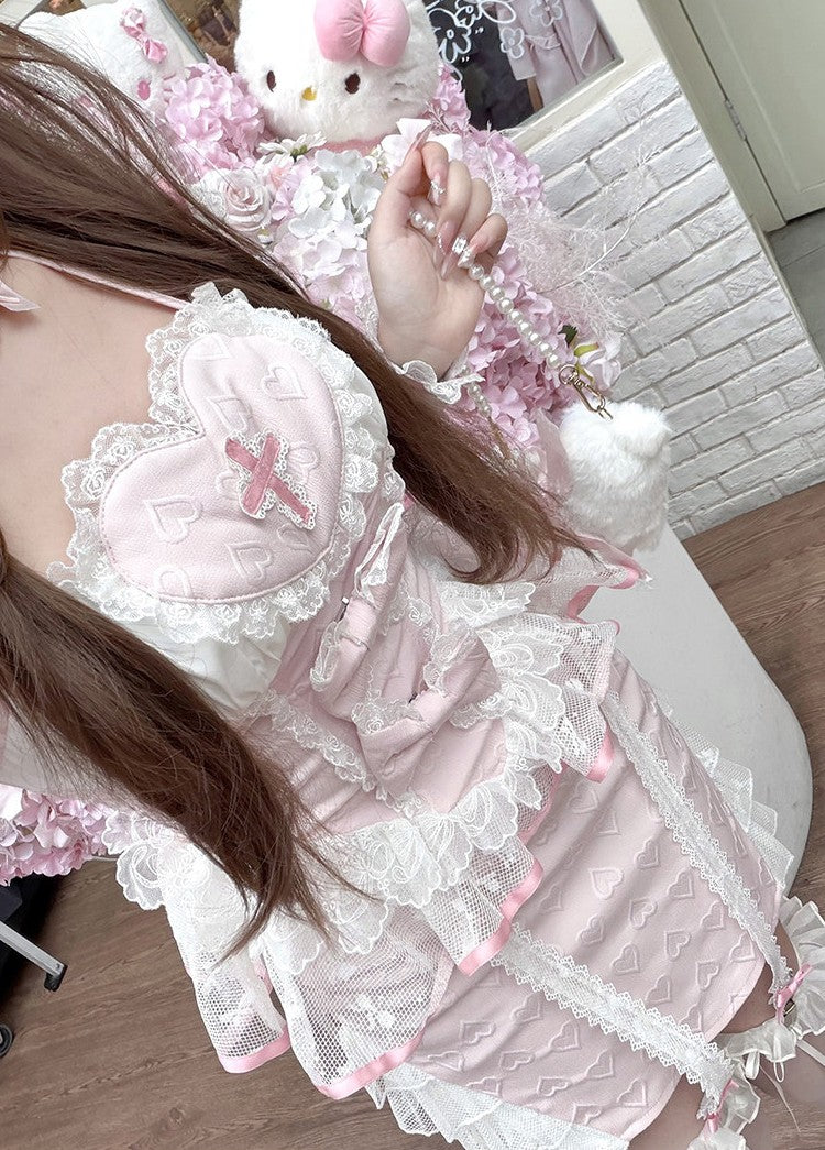 Cute Pink Modern Cheongsam Maid Nurse Cosplay Set