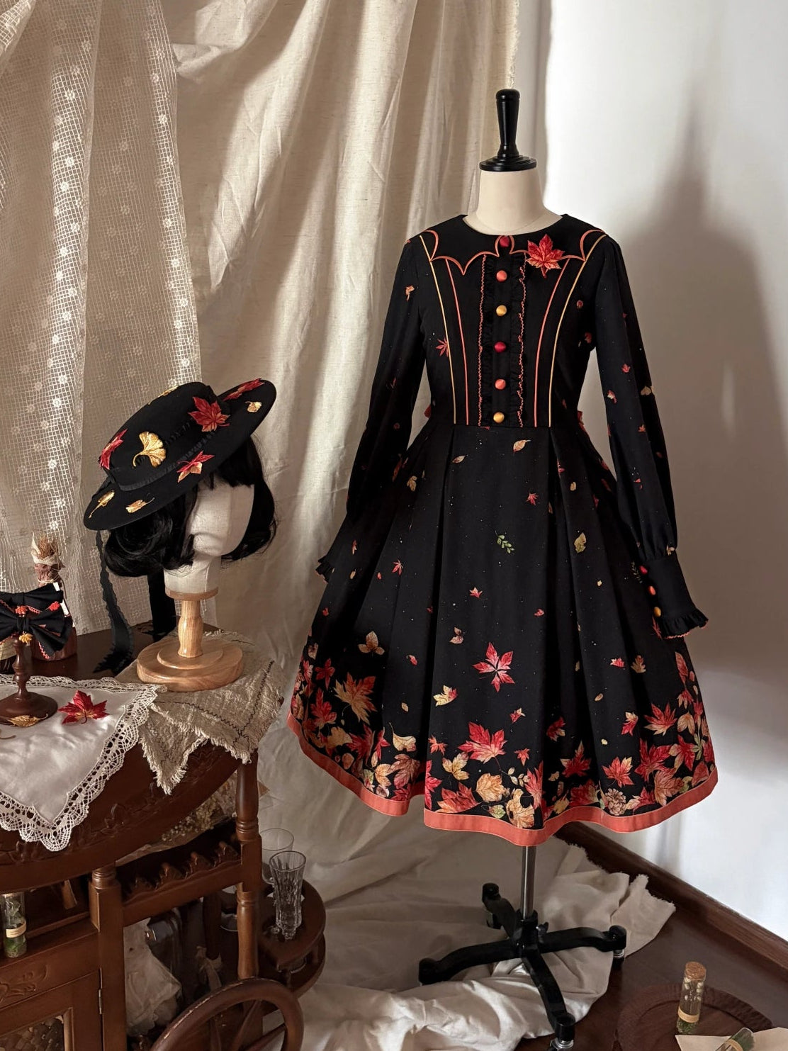 Fallen Leaves on Asphalt Lolita Classic Style Print OP Dress