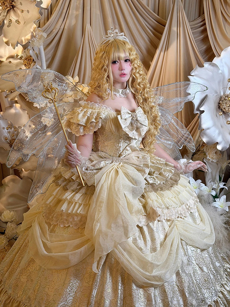 Spirit Peacock Princess Peacock White Gold Evening Gown Dress