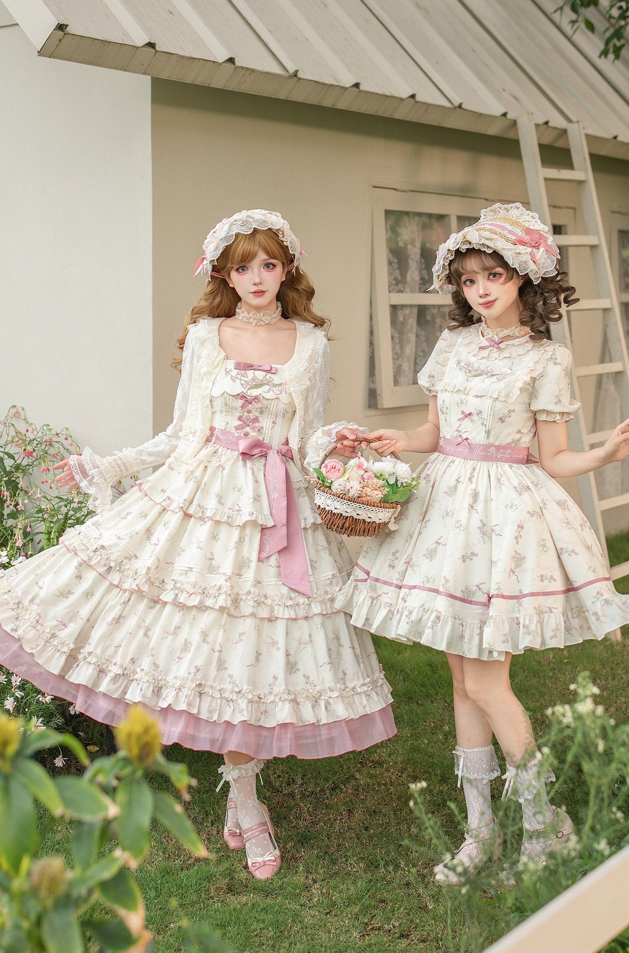 Fragrant Old Dream Pink Bellflower Embroidery Lolita OP & JSK Dress
