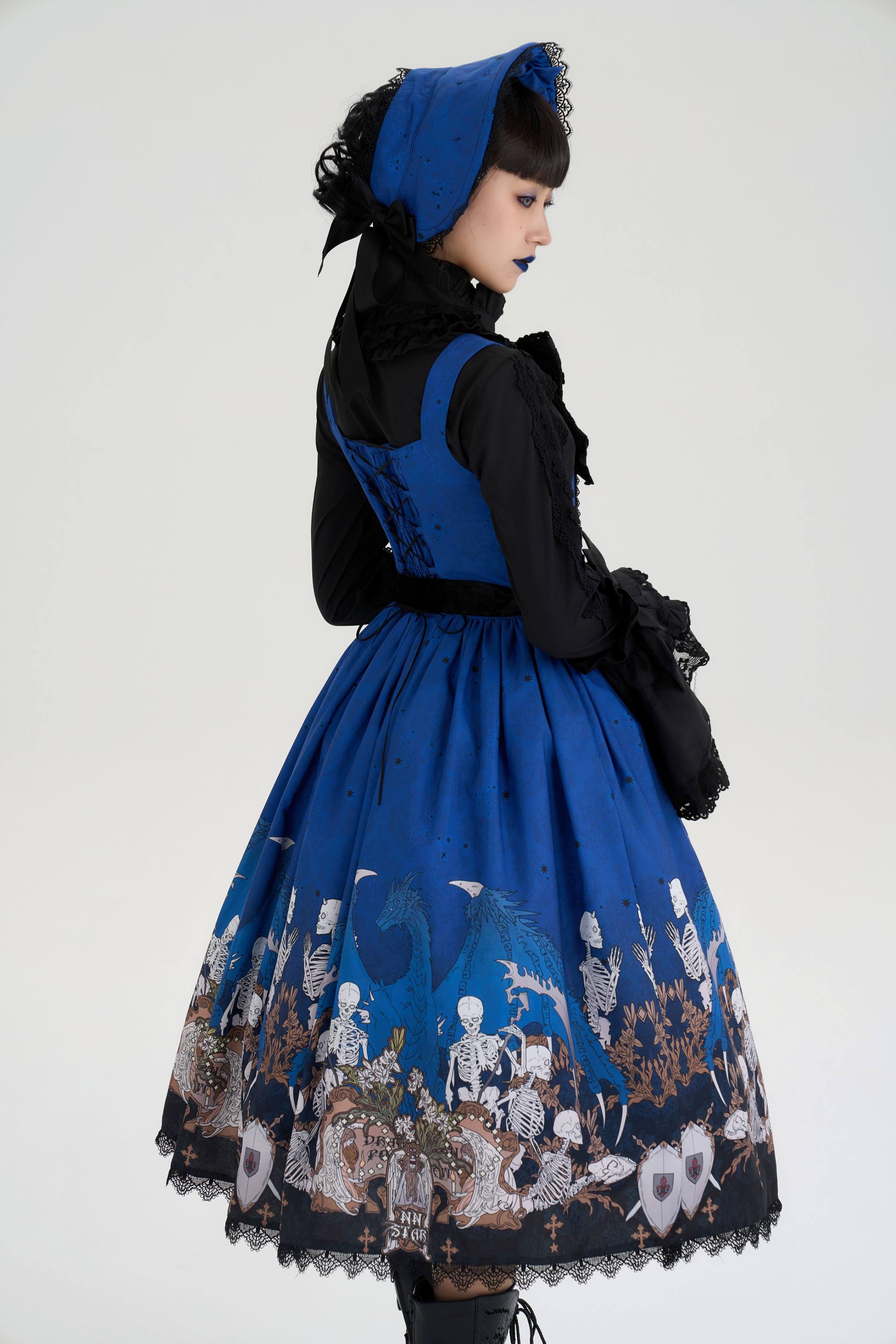 Dragon Bone Lily Lolita Gothic Blue JSK Dress