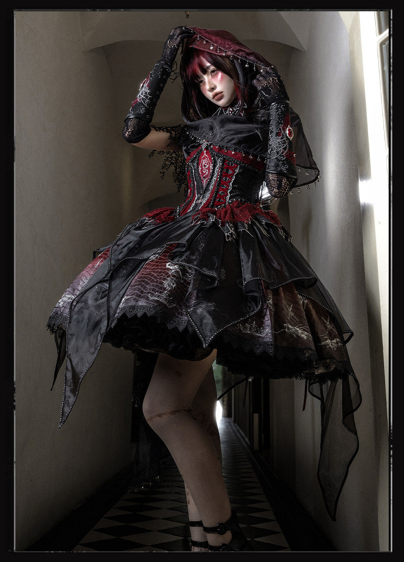 Robe JSK gothique Lolita « Black-Red Dragon Bone »
