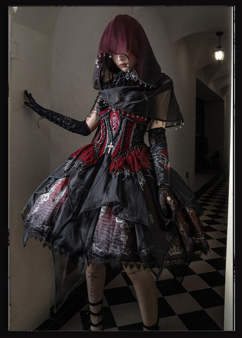Robe JSK gothique Lolita « Black-Red Dragon Bone »