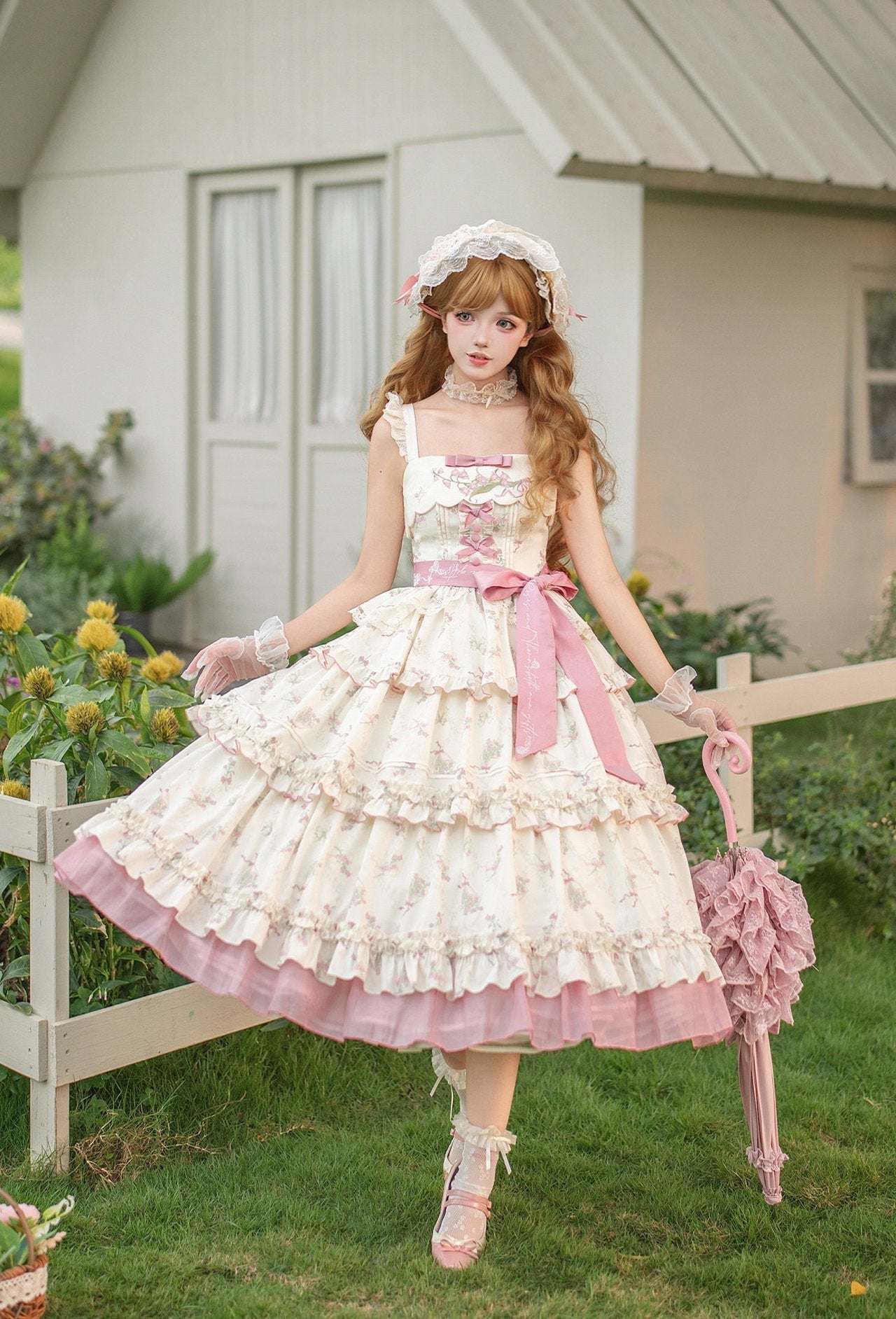 Fragrant Old Dream Pink Bellflower Embroidery Lolita OP & JSK Dress