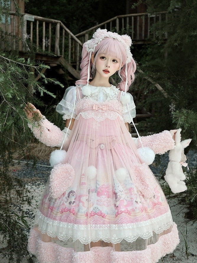 Penguin Snowball Cute Sweet Lolita Pink & Black JSK Dress