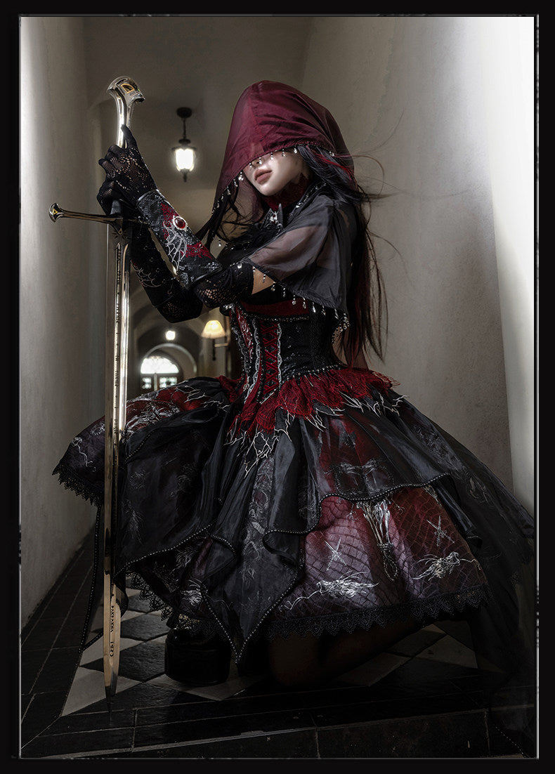 Robe JSK gothique Lolita « Black-Red Dragon Bone »