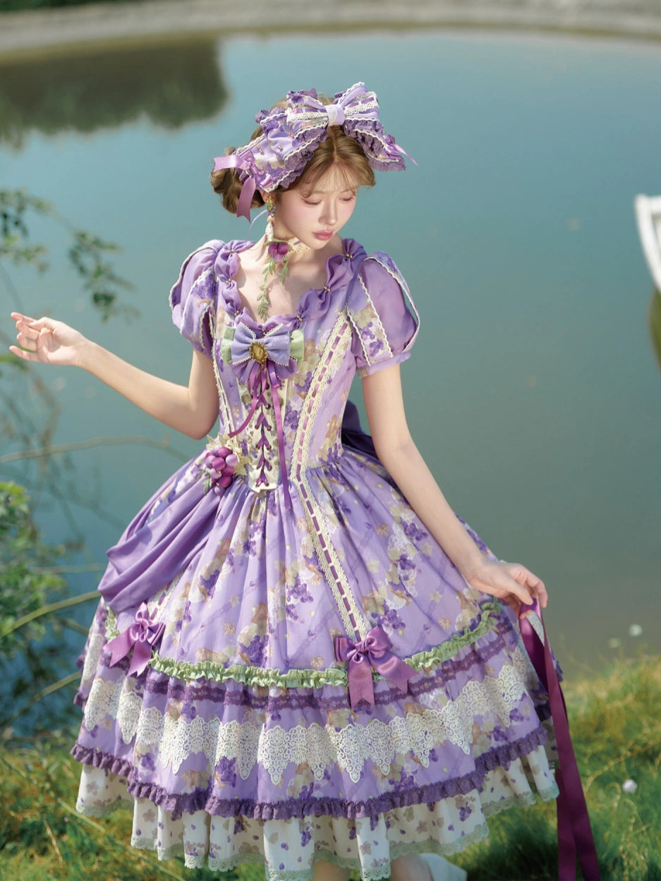 Merlot Maiden Manor Elegant Grape Print Lolita OP Dress Set