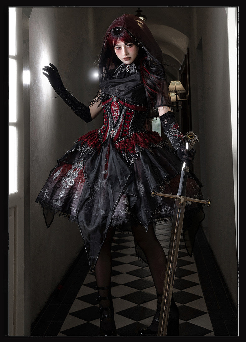 Robe JSK gothique Lolita « Black-Red Dragon Bone »