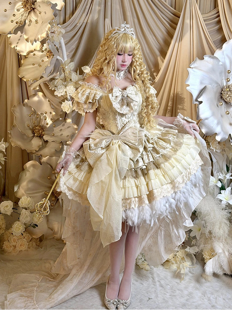 Spirit Peacock Princess Peacock White Gold Evening Gown Dress
