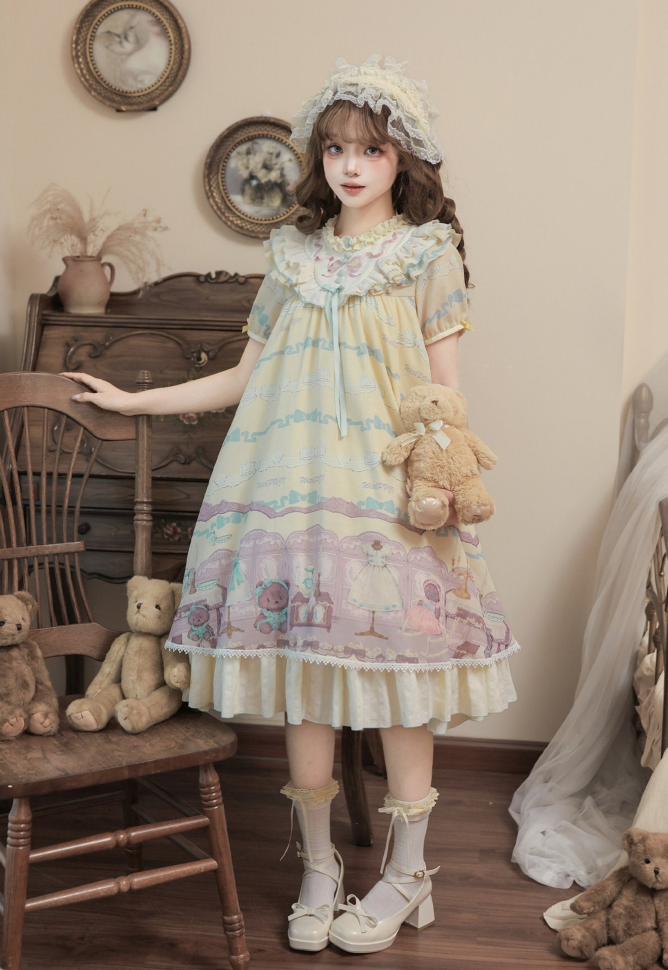 Frosted Bear Dollhouse Antique Doll Lolita OP Dress