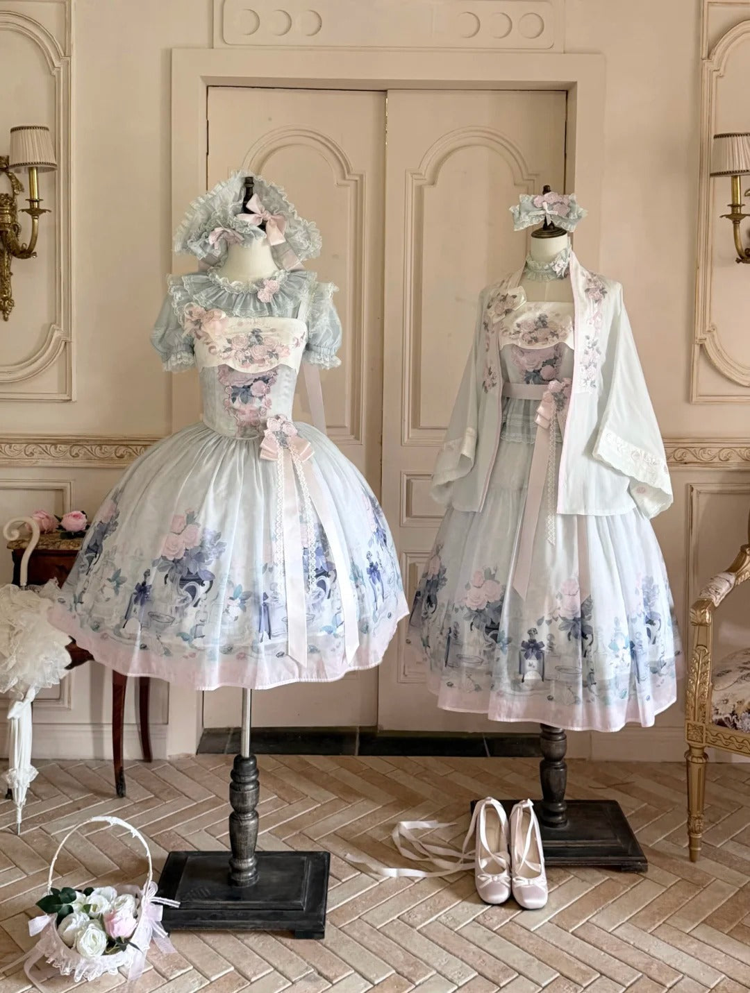 Morning Dew Rose Blue Green Hanfu Lolita JSK Dress Set