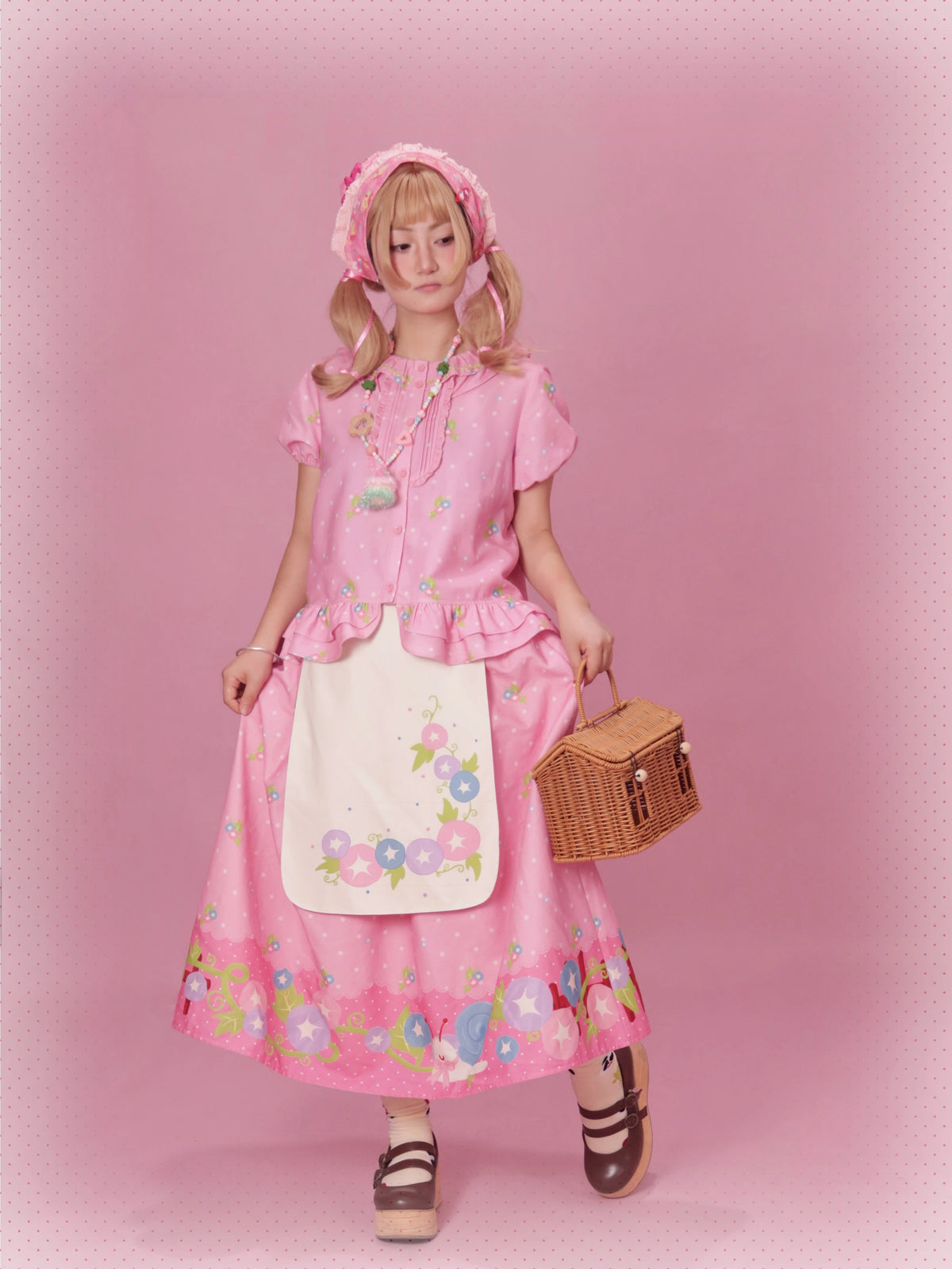 Morning Glory Lolita Original Design Printed Short Sleeve Skirt Set