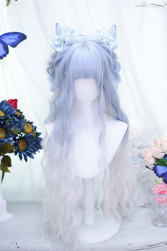 Long Blue White Mixed Color Curly Sweet Hair
