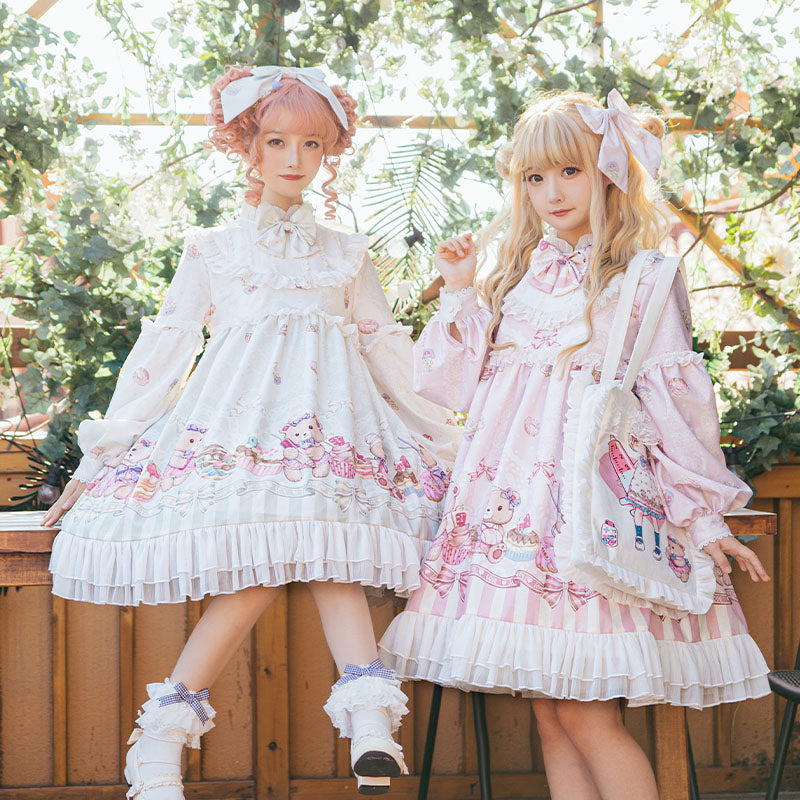 Lolita Cute Nurse Bear Print OP Dress LS1016
