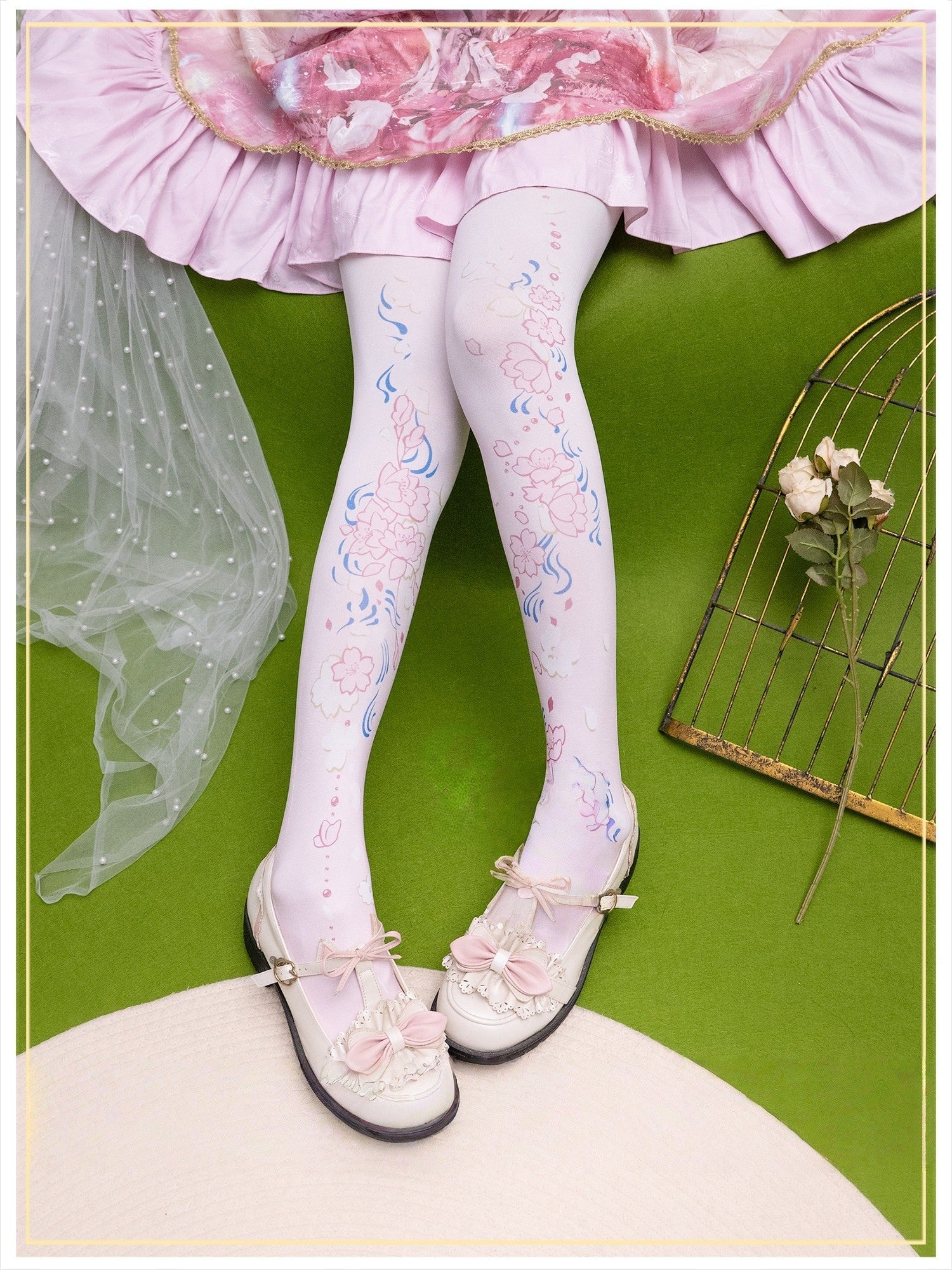 Floating Sakura Lolita Printed Tights