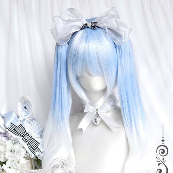 Short Aqua to White Y2K Wig with Detachable Twin Tails