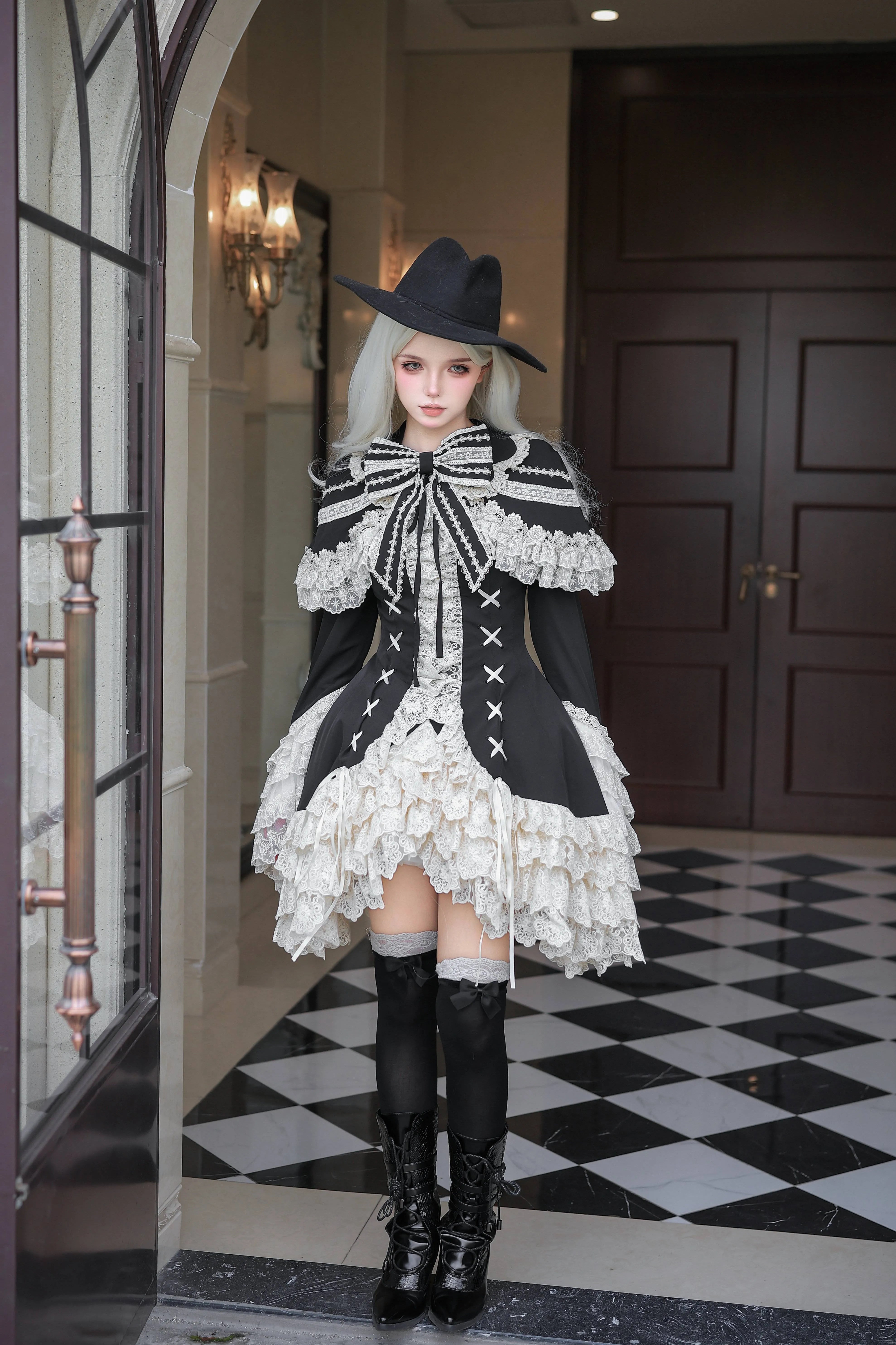 Dark Gothic Doll Silver Butterfly Amber Lolita Black OP Dress