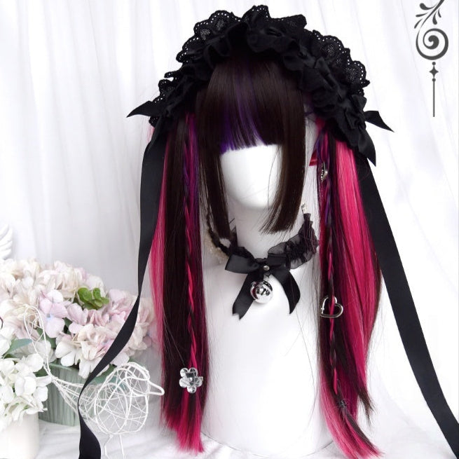Long Straight Purple Highlights Ryousangata Wig