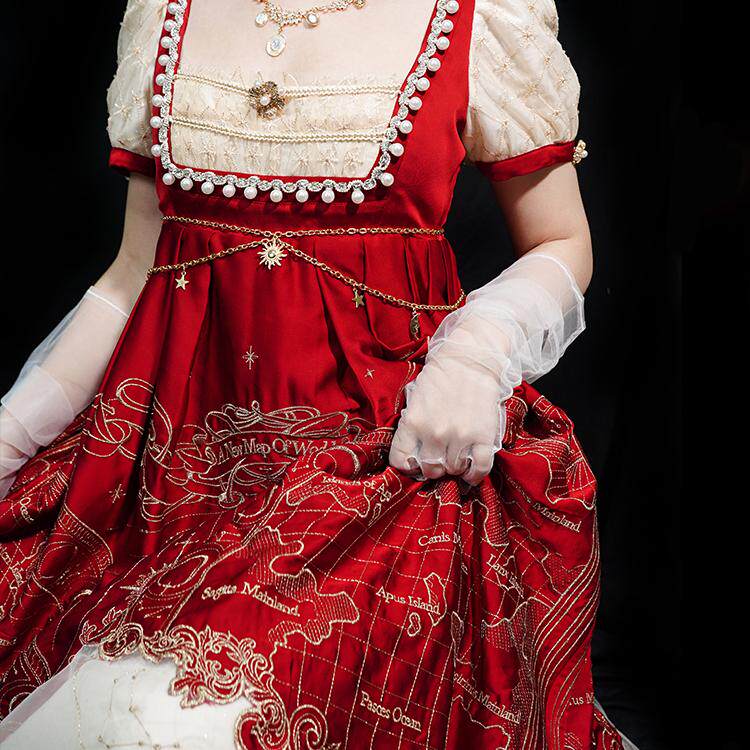 Stellar Map Lolita Wine Red Empire OP Dress