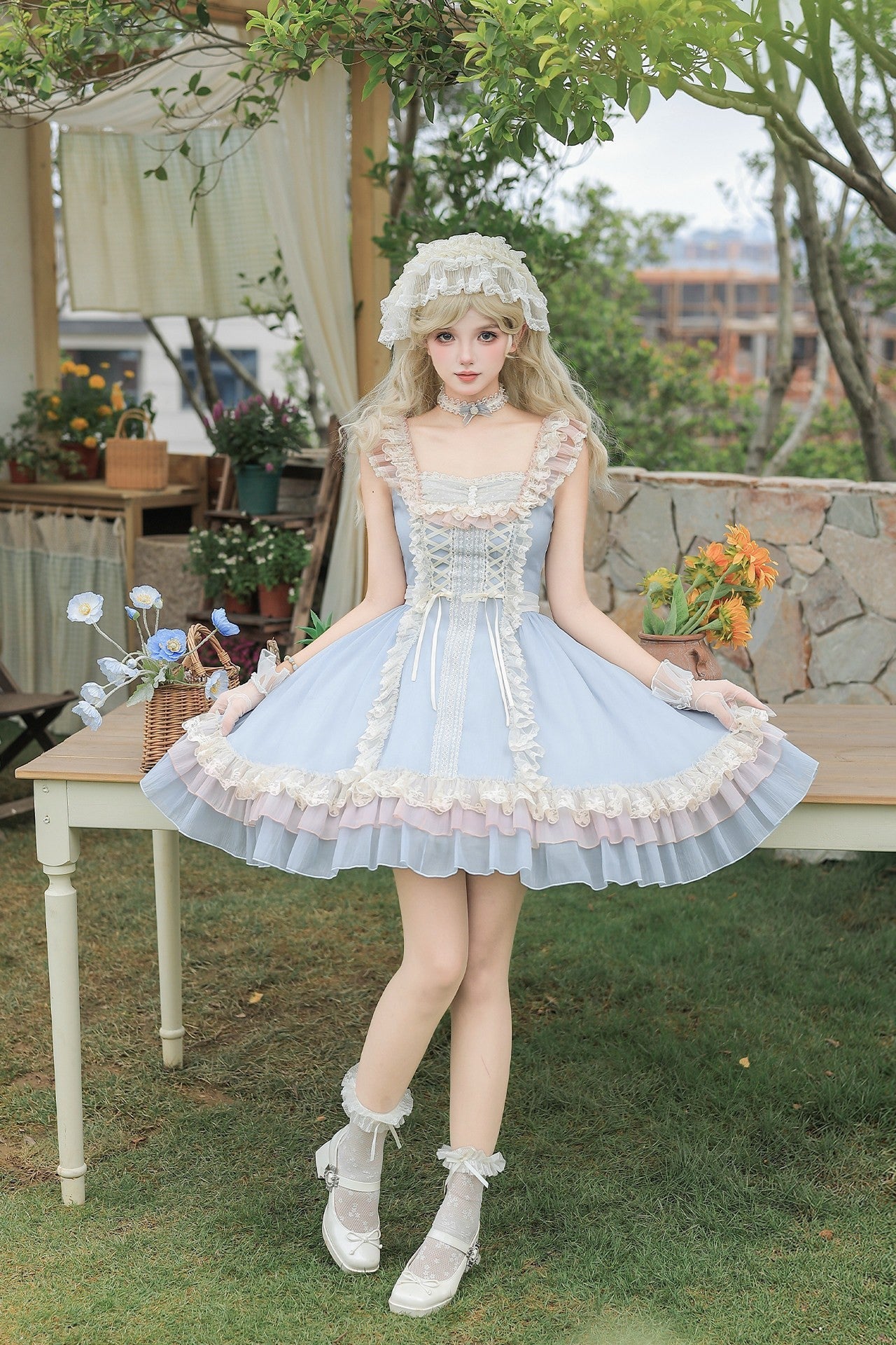 Island Diary Blue Romantic Flutter Sleeve Lolita JSK Dress