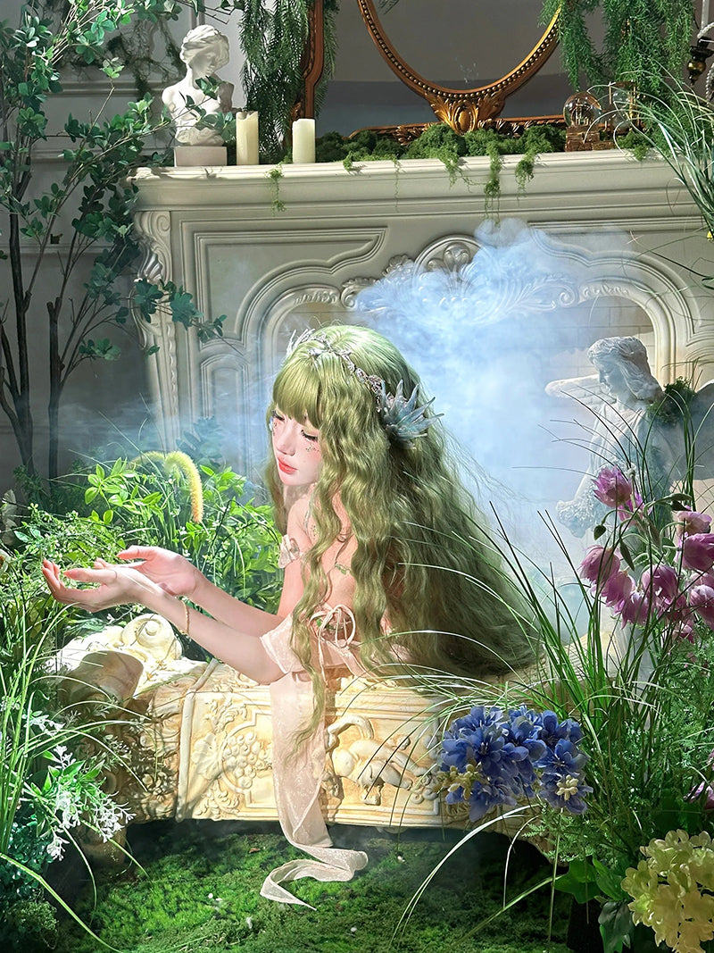 Long Curly Fairy Classic Green Wig LE7006