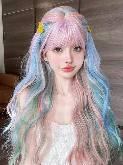 Long Curly Rainbow Mixed Color Wig LE7010