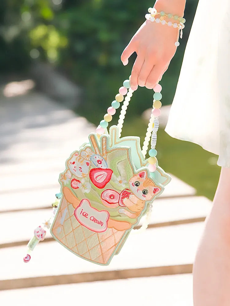Double-Sided Ice Cream Lolita Sweet Silk Embroidery Crossbody Bag