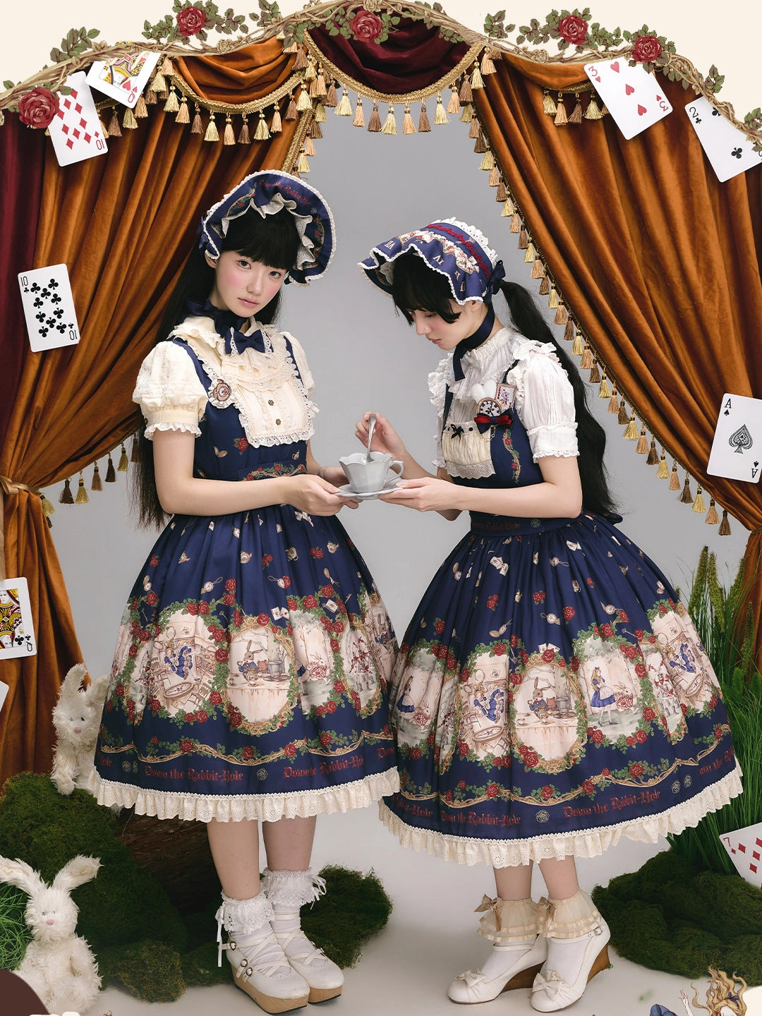 Falling into the Rabbit Hole Lolita Original Fairy Tale Printed OP & JSK Dress
