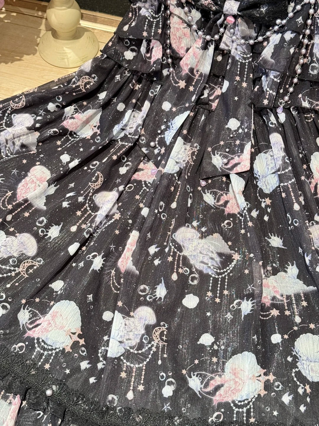 Dreaming of the Sea Mini High-Waist Black Ocean Jellyfish Lolita JSK