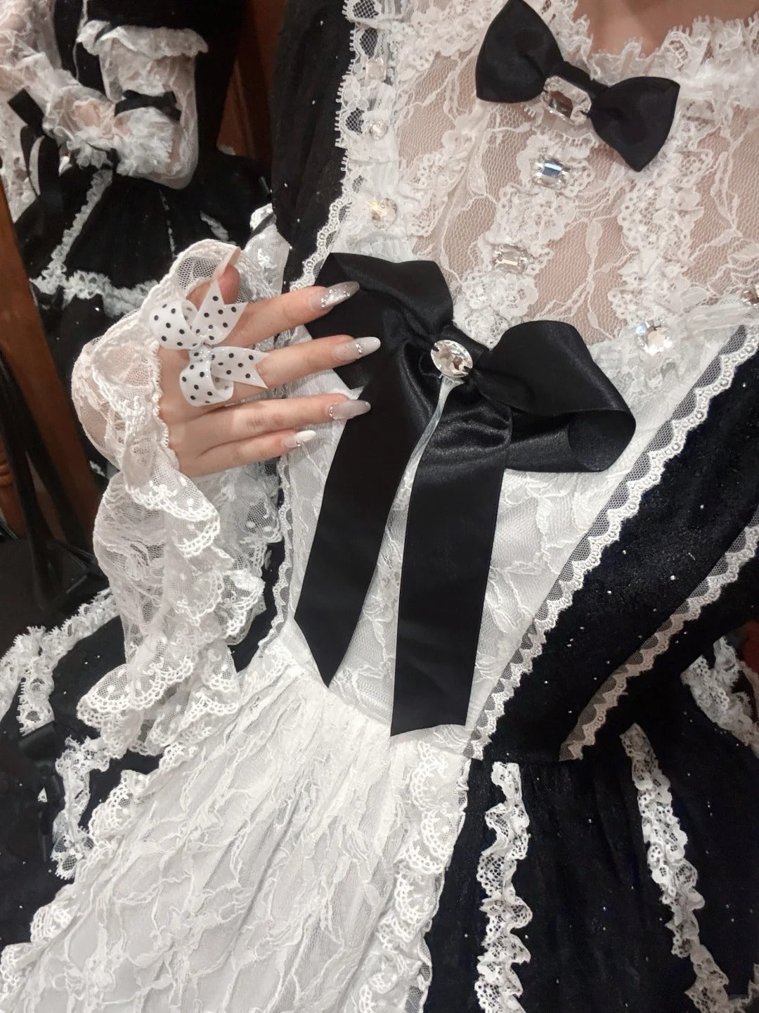 Lacy Doll Black Rhinestone Lace Gorgeous Lolita OP