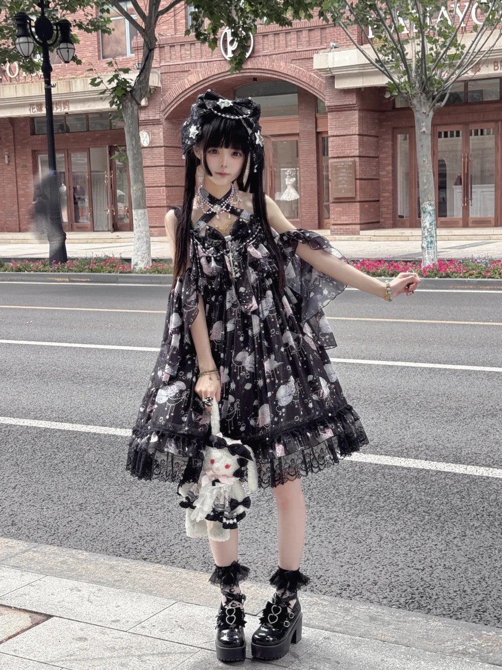 Dreaming of the Sea Mini High-Waist Black Ocean Jellyfish Lolita JSK